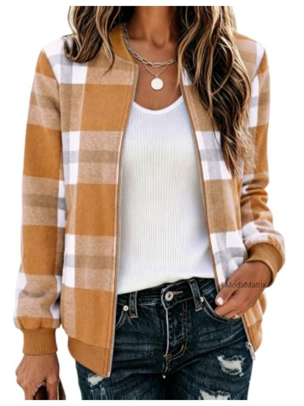 Plaid Flannel Bomber Jacket Zip Up Lightweight Plaid Coat